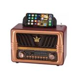 Buffer® Büyük Boy Telefon Tutma Saplı Retro Ahşap Tasarım Bluetooth Hoparlörlü Radyo – Fm/am Destekli, Şarjlı ve Taşınabilir Radyo NS-8077