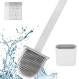 BUFFER® Duvara Monte Edilebilir Kapaklı Askılı Klozet Yumuşak Silikon Başlıklı Tuvalet Fırçası Seti Beyaz