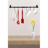 Buffer Duvara Monte Edilen 6 Kancalı Dekor Kaşıklık ve Kupa Askısı, Siyah, 56 cm MM72YT2258