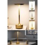 BUFFER Eskitme Gold Dokunmatik Şarjlı Masa Lambası, 3 Renk Işık Modlu, LED Aydınlatmalı, Modern Dekoratif Abajur
