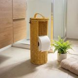 BUFFER Hasır Görünümlü Plastik Rattan Tuvalet Kağıdı Standı, Askılı Kapaklı WC Kağıtlık, Yedekli Banyo Organizer, 37x17 cm