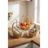BUFFER İç İçe Geçebilen 3'lü Çift Renkli Dikdörtgen Hasır Görünümlü Plastik Rattan Sepet Seti, Kalp Saplı Çok Amaçlı Organizer, 20x13x7 cm, 23x16x8 cm, 26x19x9 cm