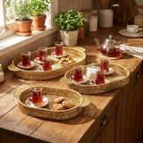 BUFFER İç İçe Geçebilen 3'lü Oval Plastik Rattan Tepsi Seti, Hasır Görünümlü, Bej, Servis Tepsisi, 34x20x4 cm, 40x24x4 cm, 45x29x4 cm