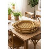 BUFFER İç İçe Geçebilen 3'lü Yuvarlak Hasır Görünümlü Plastik Rattan Servis Tepsi Seti, Çok Amaçlı Sunum Tepsileri, 30x25x4 cm, 35x30x4 cm, 40x35x4 cm