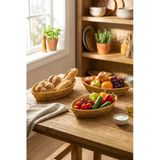 Buffer® Kayık Formlu Plastik Rattan Sepet Seti, Hasır Görünümlü, Ekmek Meyve Sunum Sepetleri, 3 Parça, Çok Amaçlı Organizer, 27X15x5 Cm, 30