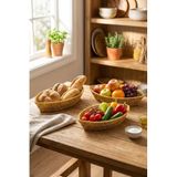 BUFFER® Kayık Formlu Plastik Rattan Sepet Seti, Hasır Görünümlü, Ekmek Meyve Sunum Sepetleri, 3 Parça, Çok Amaçlı Organizer, 27x15x5 cm, 30x18x5 cm, 33x20x5 cm