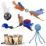BUFFER® Kedi Oyuncakları Hasır Oyun Topu, Tüylü Tahta Boncuklu Oyuncak, Hasır Peluş Ahtapot