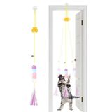 BUFFER® Kendiliğinden Yapışkanlı Uzun ipli Tüylü Zilli Peluş Kedi Oyun Oltası Kedi Oyuncağı