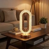 Buffer Oval Şeklinde Kristal Led Masa Lambası Dokunmatik, 3 Renk Işık Modlu, Şarjlı Dekoratif Gece Lambası Şeffaf