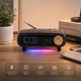 Buffer® retro Bluetooth Hoparlör, Fm Radyo, LED Işıklı Dijital Masa Saati ve Termometre, Çok Fonksiyonlu Kablosuz Masa Üstü Müzik Çalar