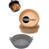 BUFFER® Silikon Airfryer Gri Pişirme Matı 20 Cm Ve 100 Adet Pişirme Kağıdı