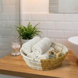 BUFFER Yuvarlak Çift Renkli Plastik Rattan Sepet, Çok Amaçlı Banyo ve Mutfak Düzenleyici, Yıkanabilir Ekmek Meyve Sepeti, 25x7 cm