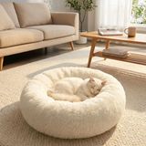 BUFFER® Yuvarlak Ultra Yumuşak Welsoft Peluş Kedi ve Köpek Yatağı – Kaymaz Taban Tüylü Pet Pufu,Uyku