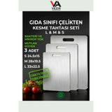 BUFFER®PX Profesyonel 3'lü Çelik Kesme Tahtası Seti | Bulaşık Makinesinde Yıkanabilir