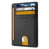 Buffway Erkekler ve Kadınlar için İnce Minimalist Ön Cep RFID Engelleme Deri Cüzdanlar, Çapraz Siyah, Small, Minimalist