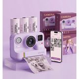 Bufs Mini Şipşak Çocuk Fotoğraf Makinesi Telefon Bağlantılı Çift Kameralı Dijital Baskı Makinesi + 3 Rulo - Mor