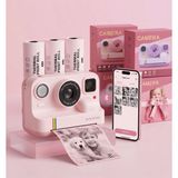 Bufs Mini Şipşak Çocuk Fotoğraf Makinesi Telefon Bağlantılı Çift Kameralı Dijital Baskı Makinesi + 3 Rulo - Pembe