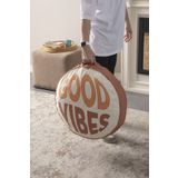 BUGİ HOME COLLECTİON Dekoratif Çok Amaçlı Yer Minderi İç Dolgulu, Puf Yastık, Good Vibes Yazılı