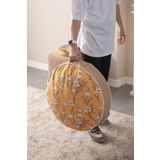 BUGİ HOME COLLECTİON Dekoratif Çok Amaçlı Yer Minderi İç Dolgulu, Puf Yastık, Turuncu Çiçek Desenli