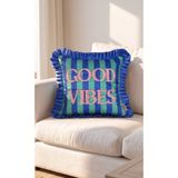 BUGİ HOME COLLECTİON GOOD VİBES BASKILI SÜET FIRFIRLI YASTIK KIRLENT KILIFI PUNCH SÜZENE İŞLEMELİ