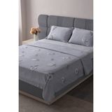 Bugi Home Collection Lalezar Çift Kişilik Yatak Örtüsü Seti – Şönil Kumaş, Lale Desenli, Punch Nakışlı, 240X260 Cm, Modern Çiçek Tasarımı - Gri - 240 x 260 cm