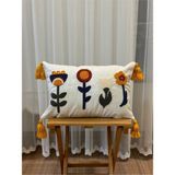 Bugi Home Collection Tekli Punch Işlemeli Nakışlı Panç Dekoratif Kırlent Kılıfı - 35 x 50 cm - Mor - Vizon