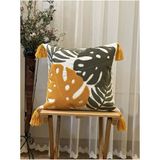 Bugi Home Collection Tekli Yapraklı Punch Işlemeli Nakışlı Dekoratif Premium Kırlent Kılıfı