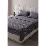 Bugi Home Collection Willow Breeze Şönil Kumaş Nakışlı Yatak Örtüsü Seti – 240X260 cm Çift Kişilik, Buğday ve Çiçek Desenli Punch Işlemeli Tasarım - Antrasit - 240 x 260 cm