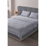 Bugi Home Collection Willow Breeze Şönil Kumaş Nakışlı Yatak Örtüsü Seti – 240X260 cm Çift Kişilik, Buğday ve Çiçek Desenli Punch Işlemeli Tasarım - Gri - 240 x 260 cm