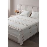 Bugi Home Collection Zen Baklava Desen Çift Kişilik Nakışlı Yatak Örtüsü Seti Şönil Kumaş Punch Nakışlı 240X260CM - Krem - 240 x 260 cm