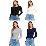buğlem collection Kadın 4'Lü Paket Kaşkorse Fitilli Uzun Kollu Basic Bluz Bisiklet Yaka Pamuklu