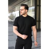 Buğrahayalin Erkek Bisiklet Yaka Petek Dokulu Kısa Kollu Triko Tişört - Siyah