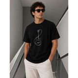 Buğrahayalin Erkek Minimal Gitar Baskılı Tişört T-Shirt Yazlık Kısa Kol Bisiklet Yaka T-Shirt - Siyah - M - L