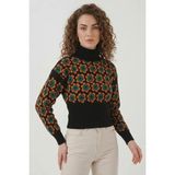 buğrahayalin Kadın Boğazlı Crop Çiçek Desenli Oranje Kazak