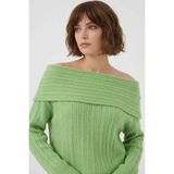 buğrahayalin Kadın Oversize Açık Omuz Triko Yeşil Kazak