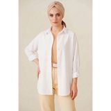 buğrahayalin Kadın Oversize Basic Pamuklu Beyaz Tesettür Gömlek - 40