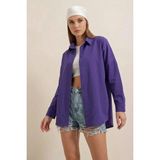 buğrahayalin Kadın Oversize Basic Pamuklu Mor Gömlek - 40