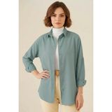 buğrahayalin Kadın Oversize Basic Pamuklu Su Yeşili Tesettür Gömlek - 36