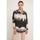 buğrahayalin Kadın Oversize Desenli Turuncu Siyah Gömlek