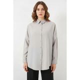 buğrahayalin Kadın Oversize Kesim Basic Pamuklu Açık Gri Tesettür Gömlek - 44