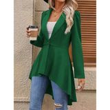 Buğrahayalin Kadın Uzun Kollu Yakalı Önden Düğmeli Uzun Atlas Blazer Ceket - Yeşil - 2XL - 3XL