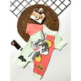 Bugs Lola Baskılı Çift Renkli Kısa Kollu Bebek Tulum - Yeşil - 6 - 9 Ay