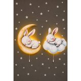 BugyBagy Ahşap 2’li Tavşan Duvar Lambası Seti Pilli LED Gece Lambası Bebek ve Çocuk Odası Yıldız Sticker Hediyeli
