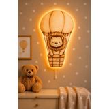 BugyBagy Ahşap Balonlu Aslan Ledli Gece Lambası Bebek Çocuk Odası-Yıldız Sticker Hediyeli