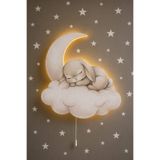 BugyBagy Ahşap Tavşan Pilli Ledli Gece Lambası Bebek Çocuk Odası-Yıldız Sticker Hediyeli