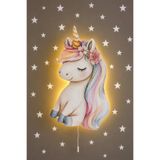 BugyBagy Ahşap Unicorn Duvar Lambası Pilli LED Gece Lambası Bebek Çocuk Odası-25 Yıldız Sticker Hediyeli