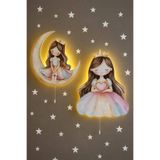 BugyBagy Prensesler Ahşap Duvar Lamba Seti Pilli LED Gece Lambası Bebek Çocuk Odası-Yıldız Sticker Hediyeli