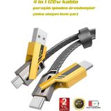 Buğz 4in1 Pd 65 Watt Type-C/27 Watt iPhone Halat Örgü Kırılmaz Uç 1mt Hızlı Şarj ve Data Kablosu Fp9