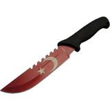 Buğz Ayyıldız MF033 Rd Kırmızı Av Bıçağı 31CM - Testere Detaylı Bıçak, Oluklu, Kılıflı, Plastik Sap