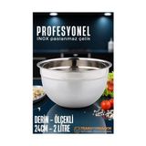 Buğz Bx Inox Ölçekli Derin Kase - 24 cm 2 Litre Karıştırma Kabı Profesyonel 304 Paslanmaz Çelik